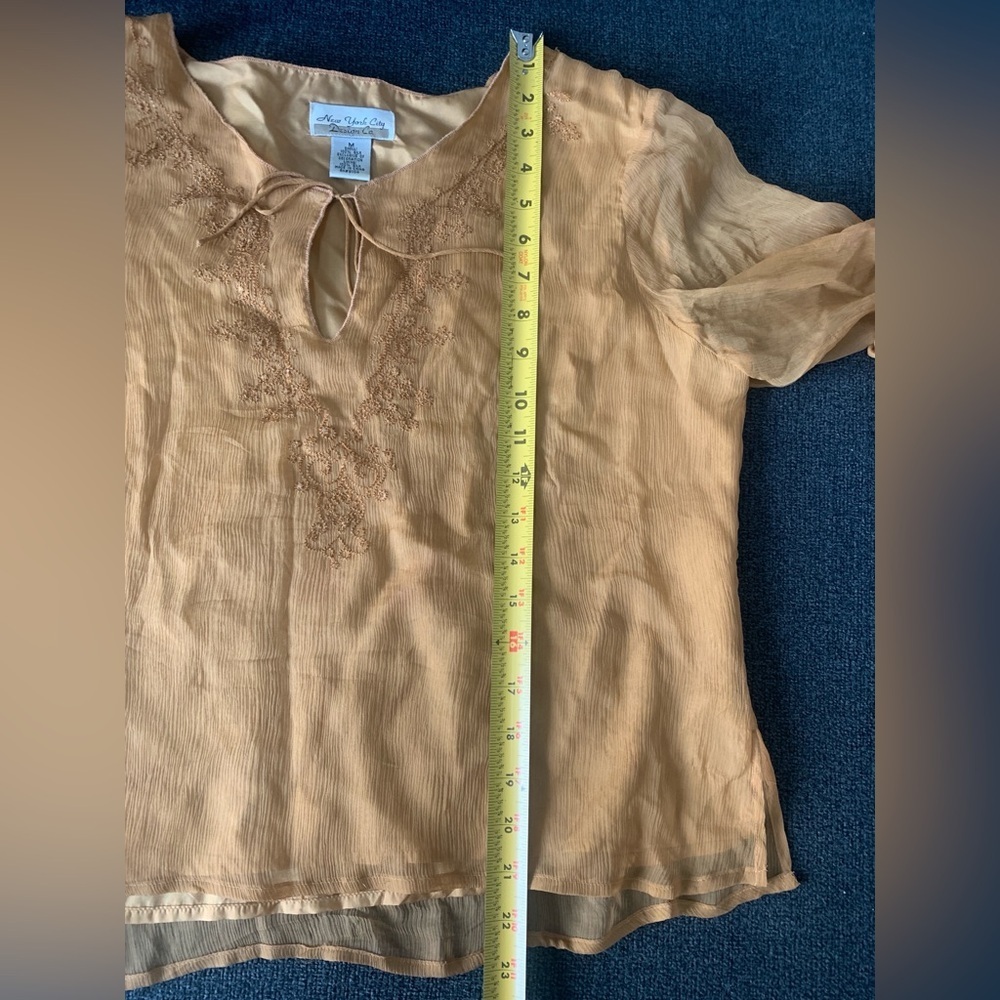 New York City Design Co Embroidered Tie-Neck Blouse in Mustard - Picture 9 of 9
